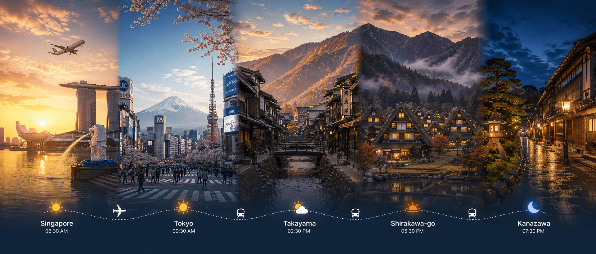 A journey across Asia — Singapore, Tokyo, Takayama, Shirakawa-go and Kanazawa from dawn to dusk
